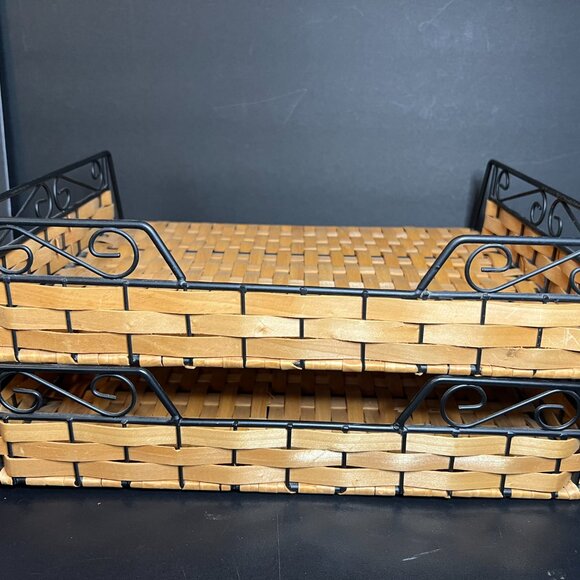 Matching Vintage Woven Wicker Metal Wall Letter Caddy & Desk File Organizer - Picture 4 of 10